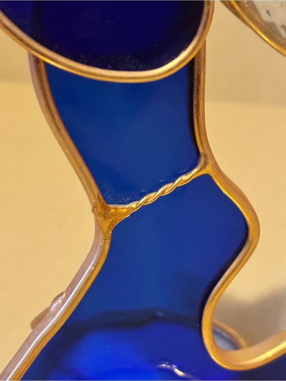 Cobalt Blue and Clear Glass Praying Angel Candleholder